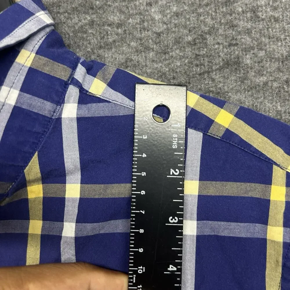 Banana Republic Men Medium Blue Plaid‎ Short Sleeve Button Up Shirt